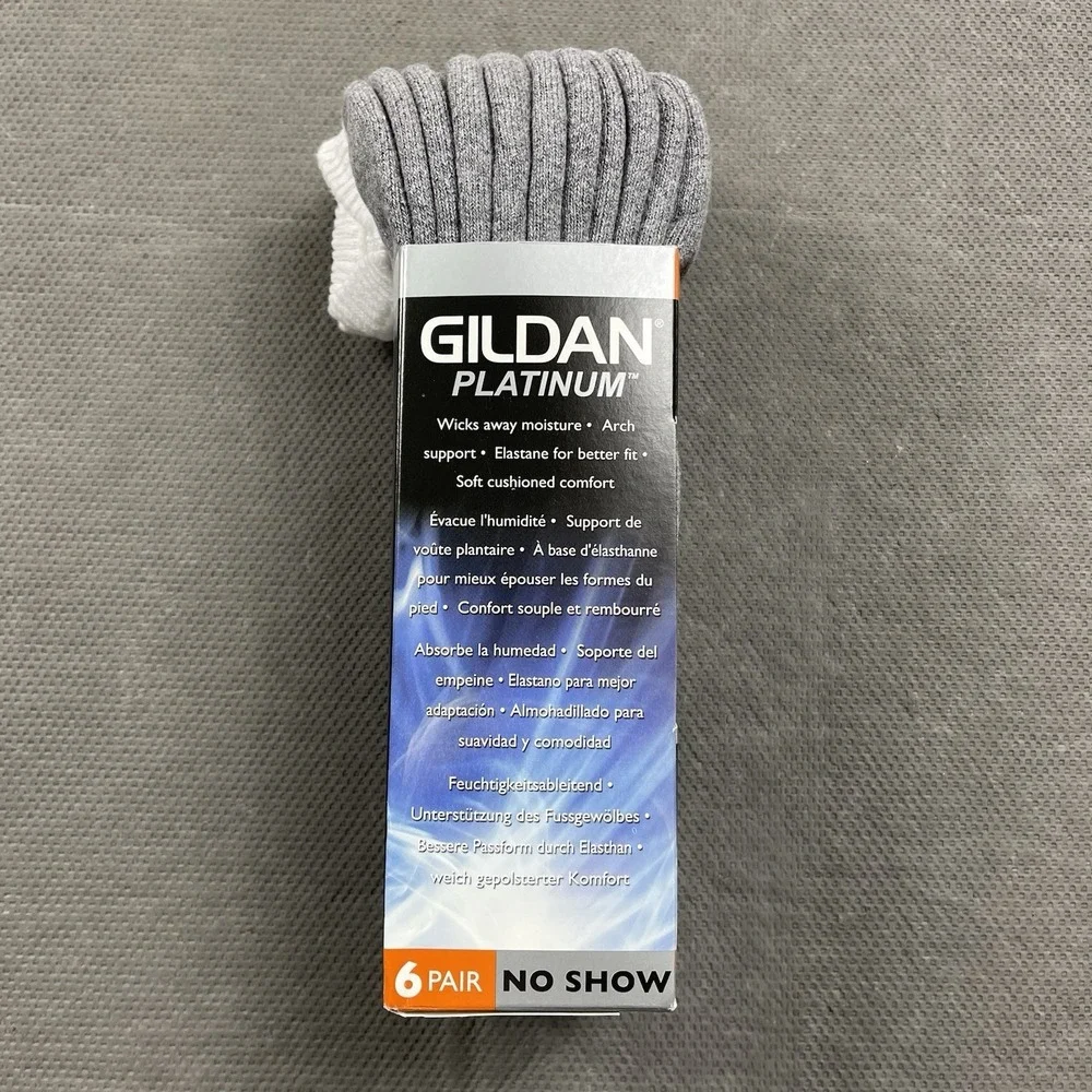 Gildan Platinum No Show‎ Socks Mens Shoe Size 6-12 White 6 Pair Wicking Soft New